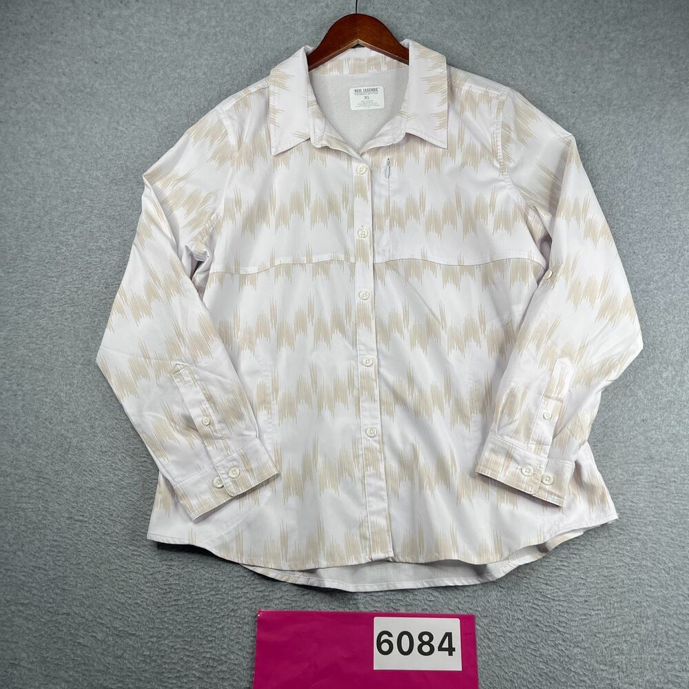 Reel Legends Womens Long Sleeve Button Down Performance Top XL White